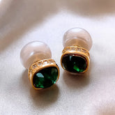Geometric Square Design Glass Inlay Fashion Dual-Wear Stud Earrings